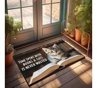 XYBH Welcome-Ish Door Mat Time Spent With Books & Cats Is Never Wasted. Doormat Cool Stuff For Your Room Indie Room Decor(65X90CM)