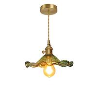 XYBZJP Creative Lotus Leaf Shaped Pendant Light, Green Glass Hanging Lamp Shade, E27 Screw Single Head Chandelier, Copper Lamp Stand Lighting Fixture