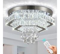 xychfantligh 15.7" Square Crystal LED Flush Mount Ceiling Light, 2-Tier Modern Chandelier Ceiling Lamp, 17.5cm Dimmable Option Ceiling Light Fitting for Bedroom Living Room Dining Room