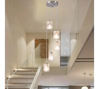 xychfantligh Long Chandeliers for High Ceilings, Chrome 5 Lights Spiral Drop Lamp, Modern Crystal Pendant Light, Hanging Flush Mount Chandelier for Staircase Foyer Entryway Living Room
