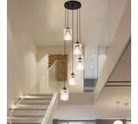 xychfantligh Long Chandeliers for High Ceilings, Modern Crystal Pendant Light, Black 5 Lights Spiral Drop Lamp, Hanging Flush Mount Chandelier for Staircase Foyer Entryway Living Room