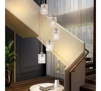 xychfantligh Long Modern Crystal Pendant Light, Chandeliers for High Ceilings, Chrome 5 Lights Spiral Drop Lamp, Hanging Flush Mount Chandelier for Staircase Foyer Entryway Living Room