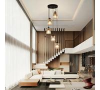 xychfantligh Modern Crystal Pendant Light, Long Chandeliers for High Ceilings, Black 5 Lights Spiral Drop Lamp, Hanging Flush Mount Chandelier for Staircase Foyer Entryway Living Room