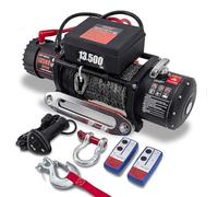 XYCLE Winch13500lbs 12V Waterproof Electric Winch Synthetic Rope Electric Winch Towing Winch Boat Trailer Winch SUV 4-Wheel Drive Off-Road Vehicle with Remote Control 3/8 Synthetic Rope (Black)