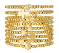 Xydedoing 7PCS Bohemian Gold Beaded Stretch Bracelets for Women, Crystal Charm Stackable Bangles, Fashion Jewelry Gift Set Adjustable Layered Bracelets for Daily Wear, One Size, Acrylic, alloy