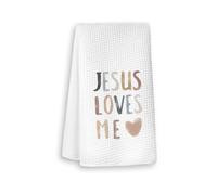 XYDEG Christian Kitchen Towels, Jesus Loves Me Hand Tea Towels,Christian Gifts for Women Men Housewarming Decor,16×24 Inches