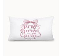 XYDEG Girly Room Decor 12x20 Pillow Cover, Pray on Over Through It Bible Verse Christian Coquette Pink Ribbon Bow Decorative Lumbar Pillow Covers for Girls Bedroom College Dorm Sofa Couch