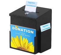 xydled Suggestion Box with Key Lock Acrylic Sign Holder, Metal Donation Ballot Drop Box with Slot Tip Jar for Office, Fundraising, Church, School,8.9''x7.1''x6.3'', Black