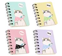 XYDZ 4 Pcs Mini Notebook Notebook, Spiral Notebook, Small Portable Pocket Notebook with Cute Cat Cartoon Pattern