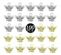 XYDZ Bee Pendants, 100 Pieces Jewelry Making Charms Honeybee Earring Pendants Alloy Bee Insects Charms for Crafting DIY Jewelry Making(Silver, Copper)