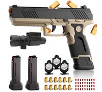 XYELLOWICON Upgrade Shell Ejecting Toy Guns Fidget Gun Pistol, 2 Detachable Magazines,12 Shell 60 Soft Bullets With 3 Metal Target, Gifts for Kids