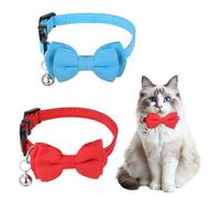Xyembu 2 Pcs Breakaway Cat Bow Tie Collar with Bell Adjustable Safety Collars Soft Collar for Cats Kittens Small Pets, Blue and Red