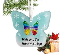 xyensy Christmas Tree Butterfly Decoration, 2D Keepsake with Hanging Ribbon - Christmas Acrylic Ornament in the Shape of a Rainbow Butterfly - For Living Room Garden Mantle Door Wall