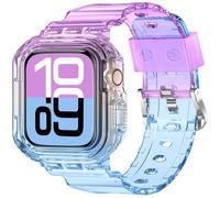 XYF Compatible Crystal Clear Apple Watch Bands, 45mm 44mm 42mm 41mm 40mm 38mm 49mm with Bumper Case Men Women Jelly Sport Case and Band iWatch Ultra Series 8 7 SE/6 5 4 3 2 1 (38/40/41mm, BluePurple
