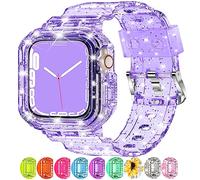 XYF Compatible for Apple Watch Bands Crystal Clear 45mm 44mm 42mm 41mm 40mm 38mm with Bumper Case for Women Jelly Sport Case and Strap for iWatch Series 8 7 SE/6 5 4 3 2 1 (Bright Purple, 1.654/1.73
