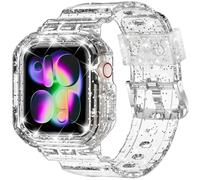 XYF Compatible for Crystal Clear Apple Watch Bands, 41mm 40mm 38mm Bumper Case for Men Women Jelly Sport Cover Strap for iWatch Ultra 2/1 Series 10 9 8 7 SE 6 5 4 3 2 1 (GlitterClear, 38/40/41)