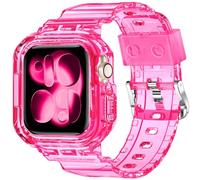 XYF Compatible for Crystal Clear Apple Watch Bands, 41mm 40mm 38mm Bumper Case for Men Women Jelly Sport Cover Strap for iWatch Ultra 3 2 Series 11 10 9 8 7 SE 6 5 4 3 (Neon Clear HotPink, 38/40/41)