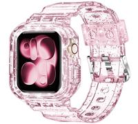 XYF Compatible for Crystal Clear Apple Watch Bands, 42mm Series 10 Bumper Case for Men Women Jelly Sport Cover Strap for iWatch Ultra 2/1 Series 10 9 8 7 SE 6 5 4 3 2 1 (Glitter Pink, 42)