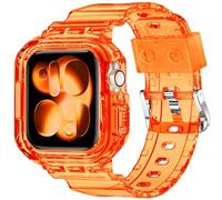 XYF Compatible for Crystal Clear Apple Watch Bands, 42mm Series 11 10 Bumper Case for Men Women Jelly Sport Cover Strap for iWatch Ultra 3 2 Series 11 10 9 8 7 SE 6 5 4 3 (Neon Clear Orange, 42)