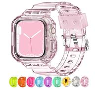 XYF Compatible for Crystal Clear Apple Watch Bands, 42mm Series 11 10 Bumper Case for Men Women Jelly Sport Cover Strap for iWatch Ultra 3 2 Series 11 10 9 8 7 SE 6 5 4 3 (ClearPink, 42)