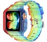 XYF Compatible for Crystal Clear Apple Watch Bands, 42mm Series 11 10 Bumper Case for Men Women Jelly Sport Cover Strap for iWatch Ultra 3 2 Series 11 10 9 8 7 SE 6 5 4 3 (Clear Rainbow, 42)