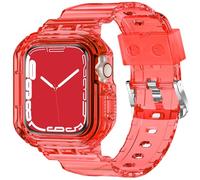 XYF Compatible for Crystal Clear Apple Watch Bands, 45mm 44mm 42mm Bumper Case for Men Women Jelly Sport Cover Strap for iWatch Ultra 2/1 Series 10 9 8 7 SE 6 5 4 3 2 1 (ClearRed, 42/44/45)
