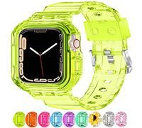 XYF Compatible for Crystal Clear Apple Watch Bands, 46mm Series 10 Bumper Case for Men Women Jelly Sport Cover Strap for iWatch Ultra 2/1 Series 10 9 8 7 SE 6 5 4 3 2 1 (Neon Clear Yellow, 46)