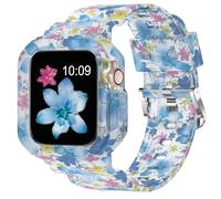 XYF Compatible for Crystal Clear Apple Watch Bands, 46mm Series 11 10 Bumper Case for Men Women Jelly Sport Cover Strap for iWatch Ultra 3 2 Series 11 10 9 8 7 SE 6 5 4 3 (Floral Blue, 46)