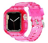 XYF Kompatibel mit transparenten Apple Watch-Armbändern, 45 mm, 44 mm, 42 mm, Serie 7 SE/6, 5, 4, 3, 2, 1 mit Stoßstange, kompatibel mit iWatch-Armbänder (HotPink, 42/445 mm)