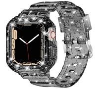 XYF Kompatibel mit transparenten Apple-Watch-Armbändern 45 mm, 44 mm, 42 mm, Serie 7, SE/6, 5, 4, 3, 2, 1, mit Stoßfänger, durchsichtiges Sportarmband, Gelee, schwarz, 38/40/41 mm)