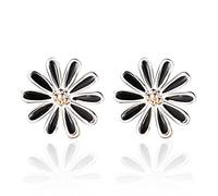 XYFCJK 2 Pairs Women'S S925 Daisy Stud Earrings - Elegant Black Flower Fashion Jewelry, Minimalist Lightweight Hypoallergenic Charm Girlfriend Mom Birthday Gift,2 Pairs,0.85Cm