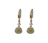 XYFCJK S925 Jade Earrings For Women - Chinese Retro Ethnic Earrings With Rhinestones, Hypoallergenic Antique Jewelry, Christmas Birthday, Fashion, Dainty Gift, Green, 2.9cm