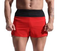 XYFfybhsd Men's Front Waist Pocket Running Shorts Breathable Gym Athletic Workout Shorts for Men With Compression Liner(Size:M,Color:Red)