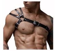 XYFfybhsd Men's Leather Body Chest Harness Belt Adjustable Gay Interest Clubwear (Size:One Size,Color:Black)