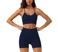 XYFfybhsd Women Cross Back Yoga Tank Top Set High Waisted Tummy Tuck Peach Butt Shorts Spaghetti Strap Sports Bra Elastic Waist Closure(Size:S,Color:Dark Blue)