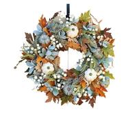 XYFGSBHQ Autumn Wreath on the Door Handmade White Pumpkin Wreath Ranunculus Christmas Home Wedding New Year Decoration Artificial Flower(45cm A)