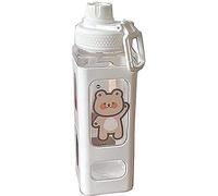 XYGHN Kawaii Bear Water Bottle with Straw Sport Plastic Portable Square Drinking Bottle for Girl Cute Juice Tea Water Cups (White)