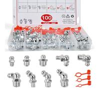 Xygobla 100Pcs Grease Nipples Assortment Kit, M6 M8 M10 Standard Grease Fitting Nipples with Plastic Greases Fitting Cap and Storage Box,Hydraulic Greases Fittings with Straight, 45 °90 °Angles
