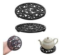 Xygobla 2 Pack Cast Iron Trivet with Pegs, 11.7cm Round Heat Resistant Stand | Vintage Floral Pattern Non-Slip Metal Coaster for Hot Pots, Pans & Teapots - Heat Resistant Kitchen Counter Protector