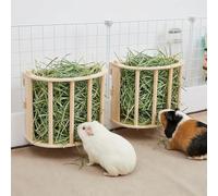 Xygobla 2PCS Hanging Wooden Guinea Pig Hay Feeder | Wall Mountable Rabbit Grass Rack Holder, Less Wasted Food Feeding Accessories for Guinea Pig, Hamster & Chinchilla
