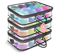Xygobla 4PCS Clear Yarn Storage Organiser, Portable Yarn Storage Organiser Set with 8 Lables,Dust-Proof Waterproof Wool Storages Knitting Organizers with Handle & Zipper Saving Space for Toys Clothes