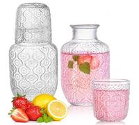 Xygobla 4Pcs Vintage Bedside Water Carafe Set, Bedside Water Carafe and Glass Set, 500ml Glass Juice Pitcher and 150ml Cup, Thicked Glasses Mouthwash Decanter for Bathroom,Bedroom Nightstand,Kitchen