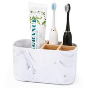 Xygobla Bamboo Toothbrush Holder for Bathroom | 5 Slot Electric Toothbrush and Toothpaste Storage Caddy, Detachable Organizer with Bamboo Divider