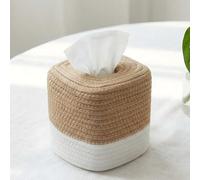Xygobla Cotton Square Tissue Box Cover, Stylish Hand Woven Napkin Holder Open Bottom Design Boho Decoration Tissue Organizer Box, Cube Tissue Paper Holder for Rustic Decorative on Table and Bathroom