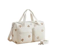 Xygobla Large Baby Changing Bag & Hospital Maternity Bag, Cotton Mummy Nappy Tote with Embroidery, Lightweight & Large Capacity, Adjustable Shoulder Strap for Travel, Hospital Birth, Pram & Travel