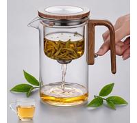 Xygobla Magnetic Glass Teapot with Infuser,600ml Magic Loose Leaf Teapot Magic Tea Pot with Infuser and Ergonomic Wood-Effect Silicone Grip,Water Separation Borosilicate Glass Teapots,Tea Lovers Gifts