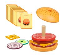 Xygobla Montessori Wooden Burger Stacking Toy with 10 Order Cards | Educational Sorting & Sequencing Game for Fine Motor Skills | Pretend Play Food Gift for Toddlers & Kids 3+ Years
