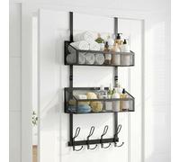 Xygobla Over Door Hanger Hooks - Multi-Functional Storage Organizer with 12 Coat Hooks & 2 Mesh Baskets | Heavy Duty No-Drill Door Rack for Bathroom, Pantry & Bedroom | Space-Saving Behind Door Hanger