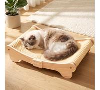 Xygobla Sisal Cat Scratcher Bed,160° Curved Design Sisal Pad Cat Scratching Board Solid Beech Wood & Sisal Pad Kitten Sleeping Nest Bed,Extra-Large Scratch Lounger Chair for Indoor Cats, 60x37.5x14CM