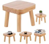 Xygobla Small Wooden Stool - Solid Wood Plant Stand Indoor, Kids Step Stool, Square Milking Stool, Portable Side Table for House Plants, Bedroom Bedside, Bathroom, Kitchen or Nursery-24x22x20cm